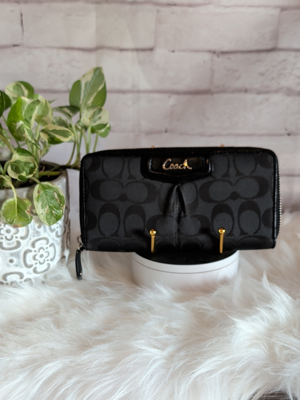 Coach Black Signature Zip Wallet